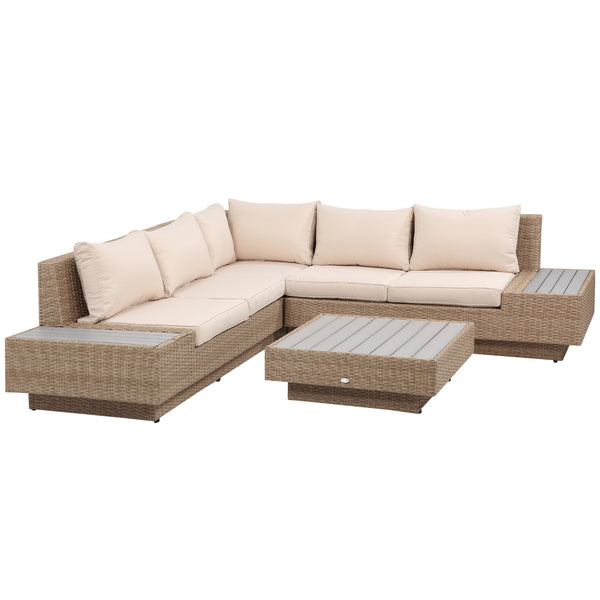 Set da Giardino Divano Angolare e Tavolino in Rattan Marrone chiaro online