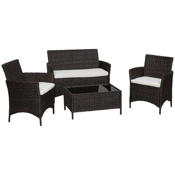 online Set Salotto da Giardino in Rattan Divano 2 Poltrone e Tavolo Contenitore  Nero e Bianco