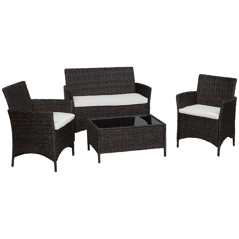 Set Salotto da Giardino in Rattan Divano 2 Poltrone e Tavolo Contenitore  Nero e Bianco-1