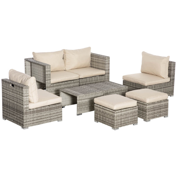 prezzo Set Salotto da Giardino Divano 2 Poltrone Tavolino e 2 Poggiapiedi in Rattan Beige e Grigio