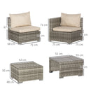 Set Salotto da Giardino Divano 2 Poltrone Tavolino e 2 Poggiapiedi in Rattan Beige e Grigio-3