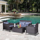 Set Salotto da Giardino in Rattan Divano 2 Poltrone 1 Tavolino Contenitore  Grigio-2