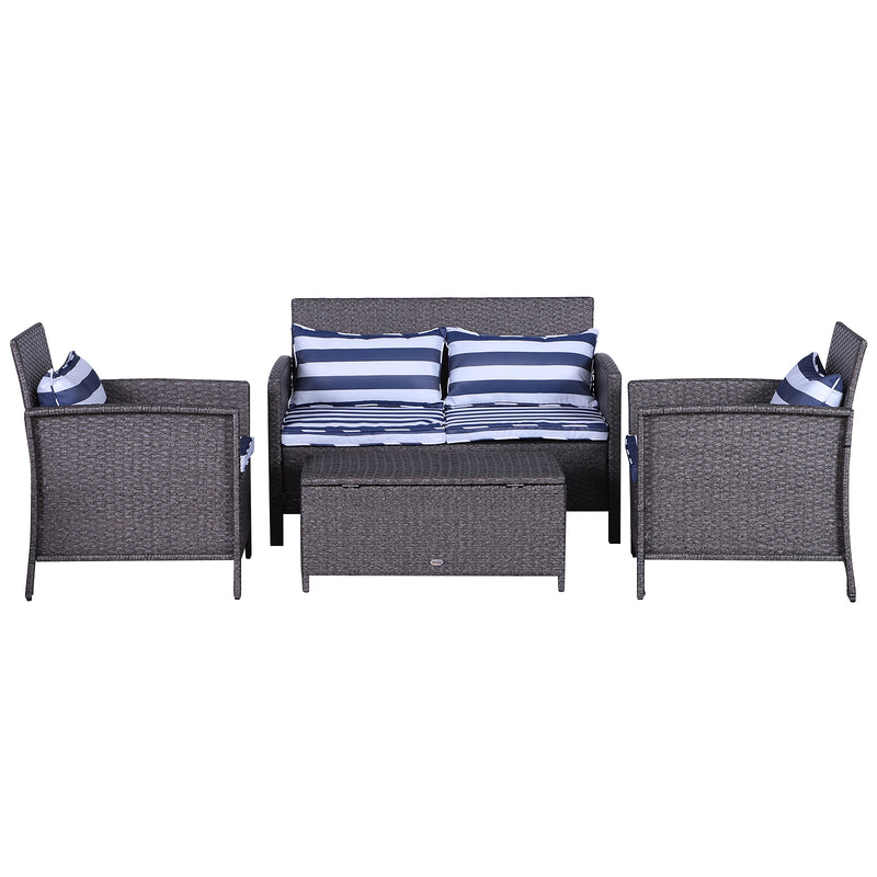 Set Salotto da Giardino in Rattan Divano 2 Poltrone 1 Tavolino Contenitore  Grigio-3