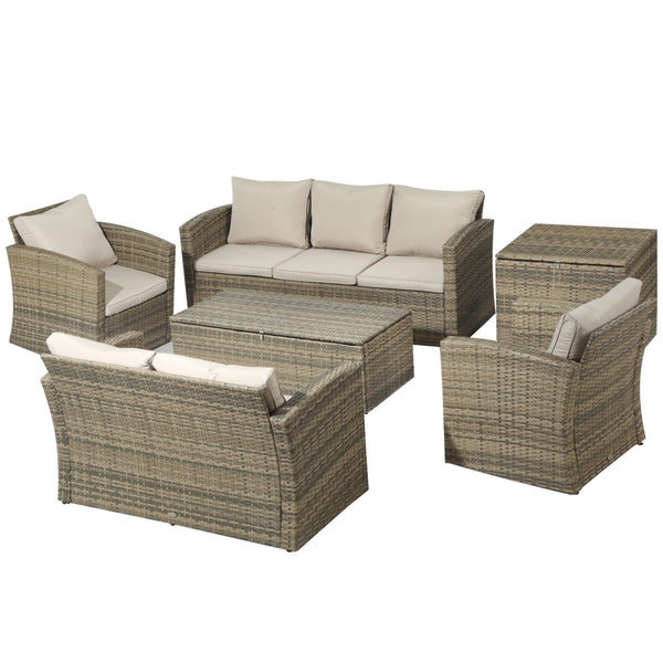 online Set Salotto da Giardino 2 Divani 2 Poltrone Tavolino e Tavolo Contenitore in Rattan Beige