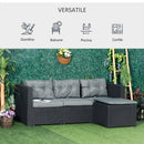 Set da Giardino Divano 3 Posti e Poggiapiedi in Rattan PE Nero e Grigio-4