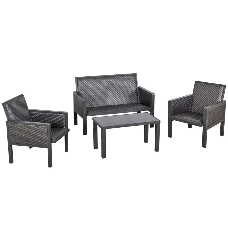 Set Salotto da Giardino Divano 2 Poltrone e Tavolino in Rattan Grigio-1