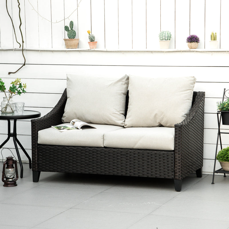 Divano 2 Posti da Giardino 132x70x74 cm in Rattan PE Marrone-2