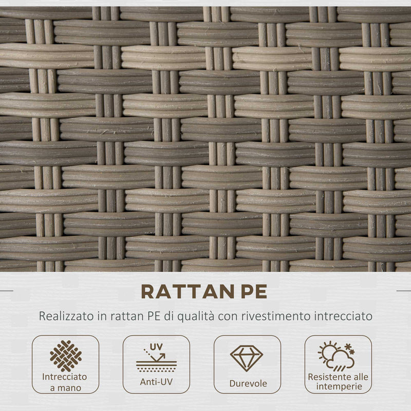 Set Salotto da Giardino Divano 2 Poltrone 2 Sgabelli e Tavolino in Rattan Polietilene Grigio-4