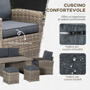 Set Salotto da Giardino Divano 2 Poltrone 2 Sgabelli e Tavolino in Rattan Polietilene Grigio-5