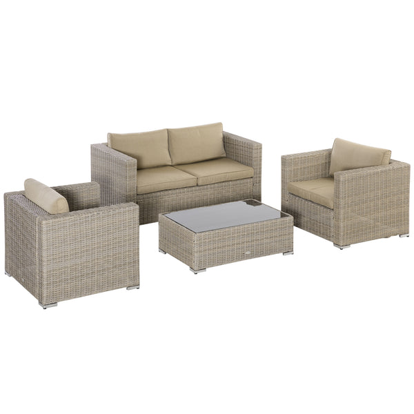 Set Salotto da Giardino Divano 2 Poltrone e Tavolino in Rattan Polietilene Kaki e Beige online