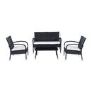 Set Salotto da Giardino in Rattan Sintetico Divano 2 Poltrone e Tavolino Nero -1