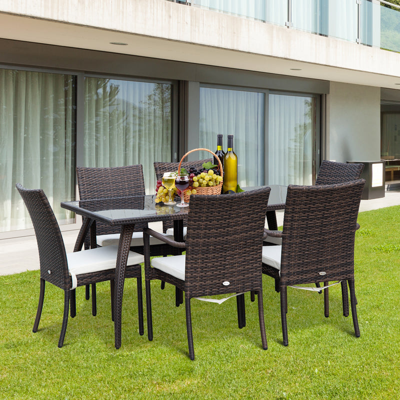 Set Tavolo e 6 Sedie da giardino in Rattan Sintetico e Vetro Marrone -5