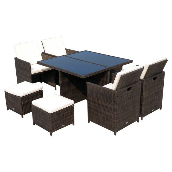 Set Tavolo e 4 Sedie da giardino in Alluminio e Rattan Sintetico 4 Poggiapiedi e Cuscini Marrone online