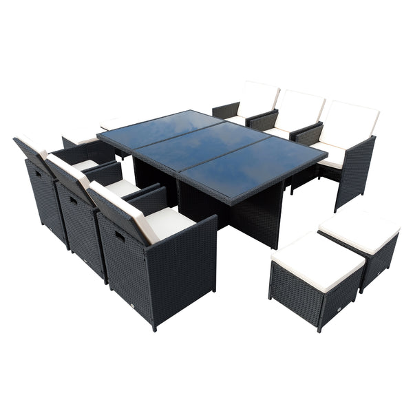 Set Tavolo e 6 Sedie da giardino in Alluminio e Rattan Sintetico 4 Poggiapiedi e Cuscini Nero online