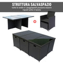 Set Tavolo e 6 Sedie da giardino in Alluminio e Rattan Sintetico 4 Poggiapiedi e Cuscini Nero -8