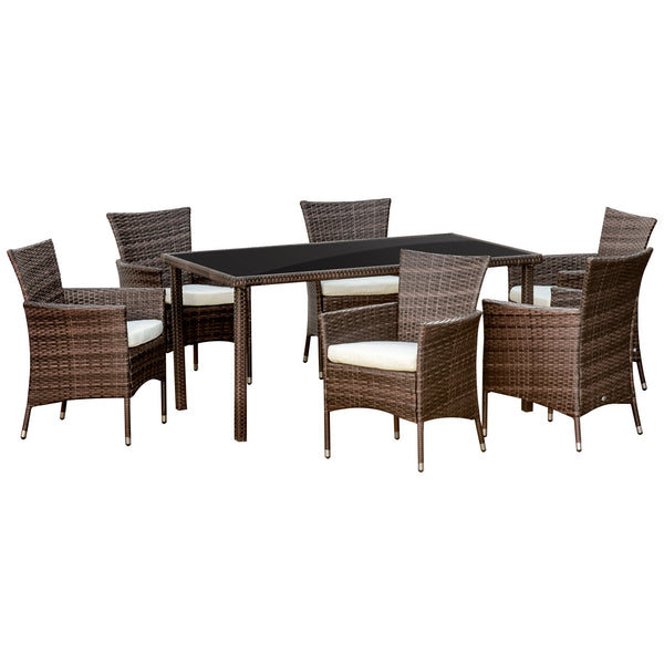 acquista Set  Tavolo con 6 Sedie da Giardino in Rattan Marrone