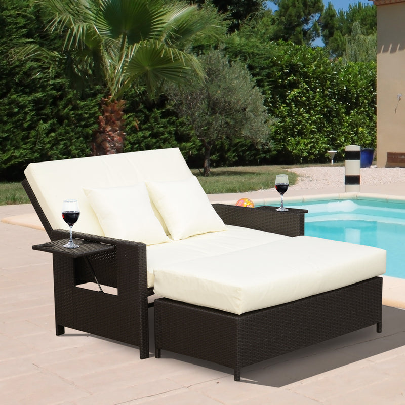 Divano da Giardino con Panca Poggiapiedi 130x72x96 cm in Rattan Marrone-2