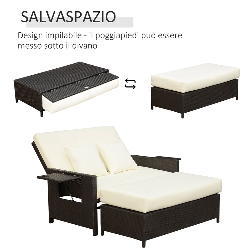 Divano da Giardino con Panca Poggiapiedi 130x72x96 cm in Rattan Marrone-5