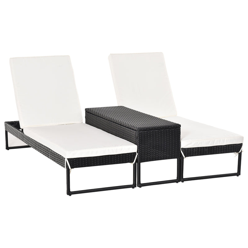 Set 2 Lettini Prendisole con Tavolino in Rattan  Nero e Bianco-1