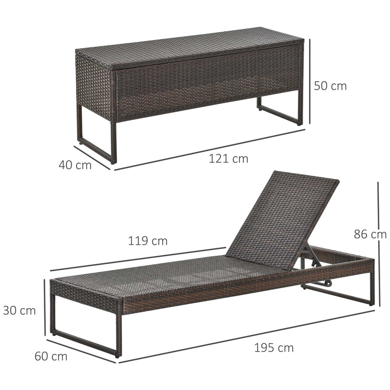 Set 2 Lettini Prendisole con Tavolino in Rattan  Marrone e Bianco-3