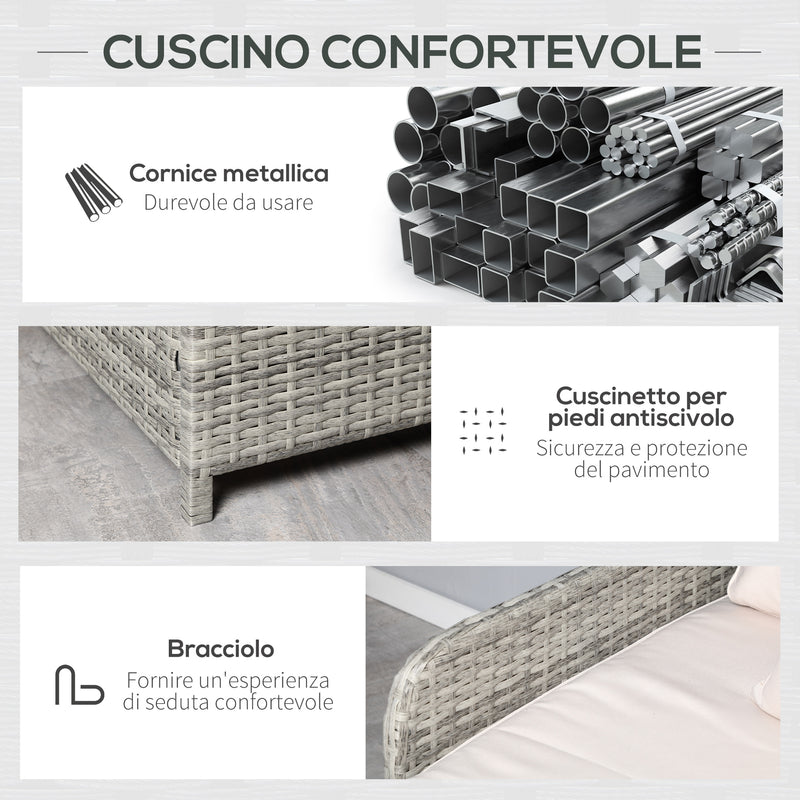 Lettino Prendisole 2 Posti da Giardino 158x134x70 cm in Rattan e Polietilene Grigio-6