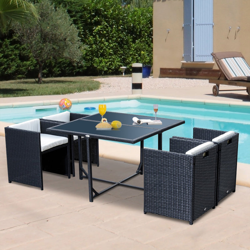 Set Salotto da Giardino in Rattan Sintetico 4 Poltrone e Tavolino Nero -2