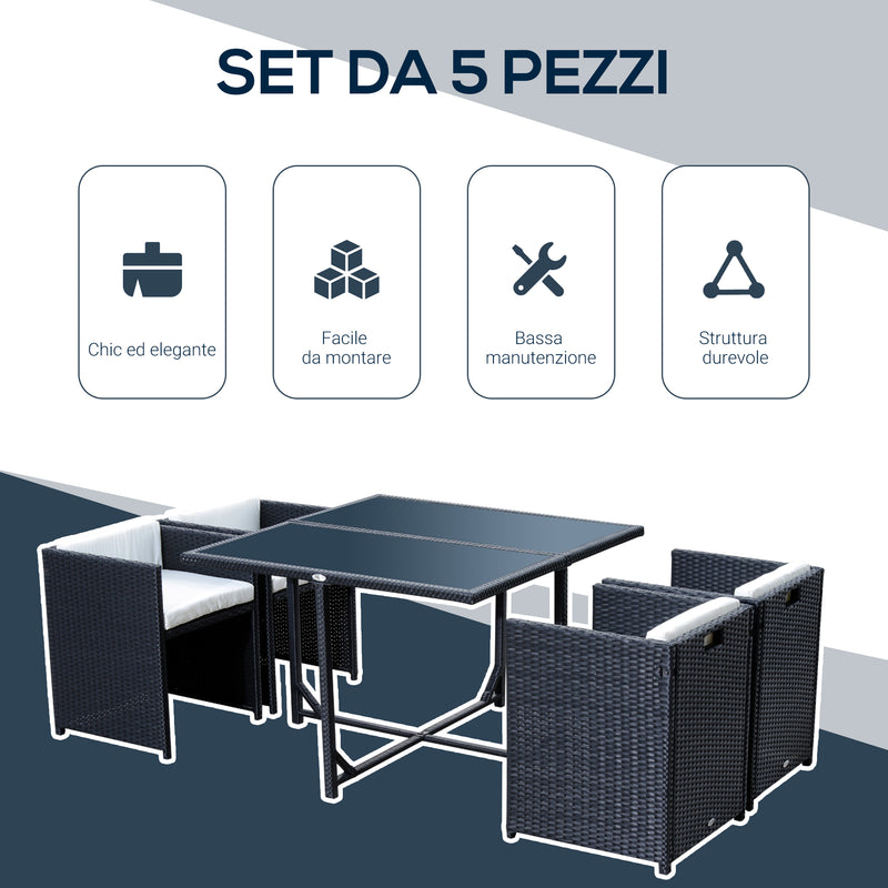 Set Salotto da Giardino in Rattan Sintetico 4 Poltrone e Tavolino Nero -4