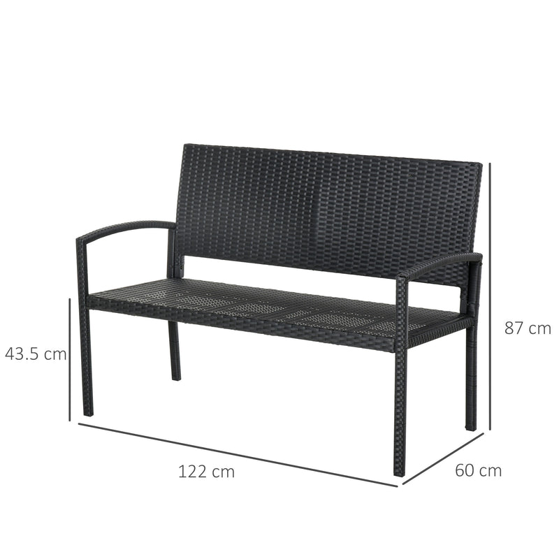 Panchina 2 Posti da Giardino 122x60x87 cm in Rattan Nera-3