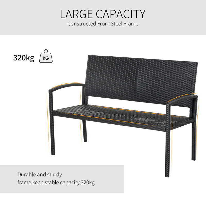 Panchina 2 Posti da Giardino 122x60x87 cm in Rattan Nera-6