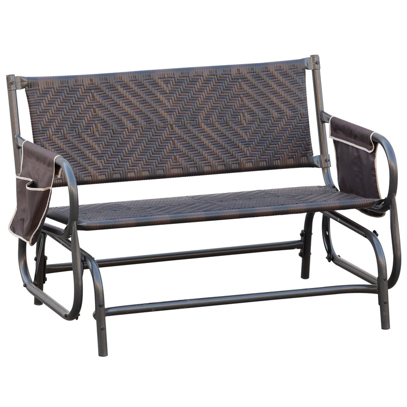 Panchina a Dondolo 2 Posti da Giardino 122x75x88 cm in Rattan Marrone-1