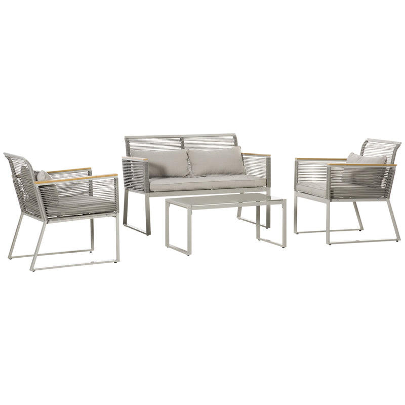 Set Salotto da Giardino Divano 2 Poltrone e Tavolino in Rattan Grigio-1