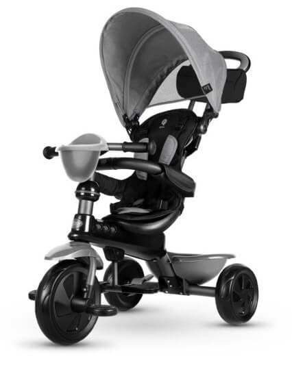 Triciclo a Spinta per Bambini con Maniglione Direzionabile Qplay Cosy Grigio-1