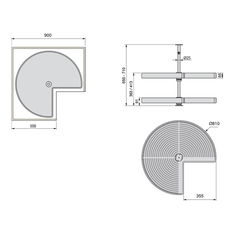 Cestello Girevole Ø81 cm per Mobile da Cucina 80 cm in Plastica e Alluminio Emuca Grigio-2