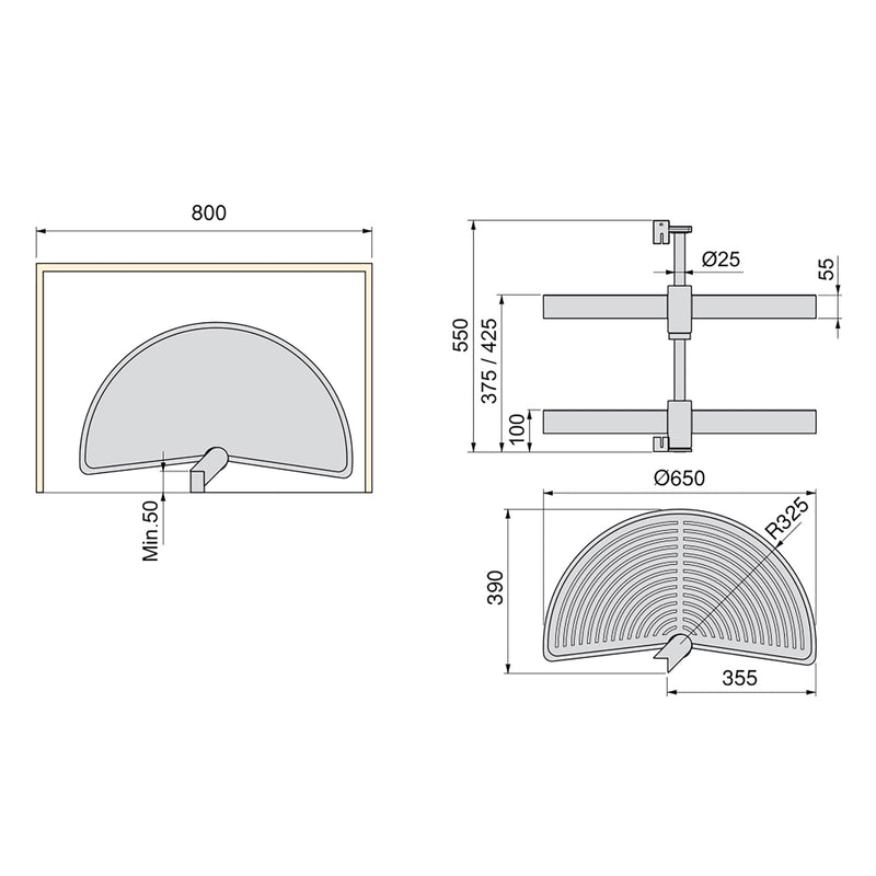 Cestello Girevole Ø65 cm per Mobile da Cucina 80 cm in Plastica Emuca Grigio-3