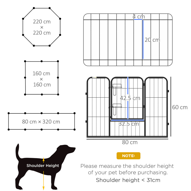 Recinto per Cani a 8 Pezzi Modulabili per Interno ed Esterno 80x60 cm in Acciaio  Nero-3