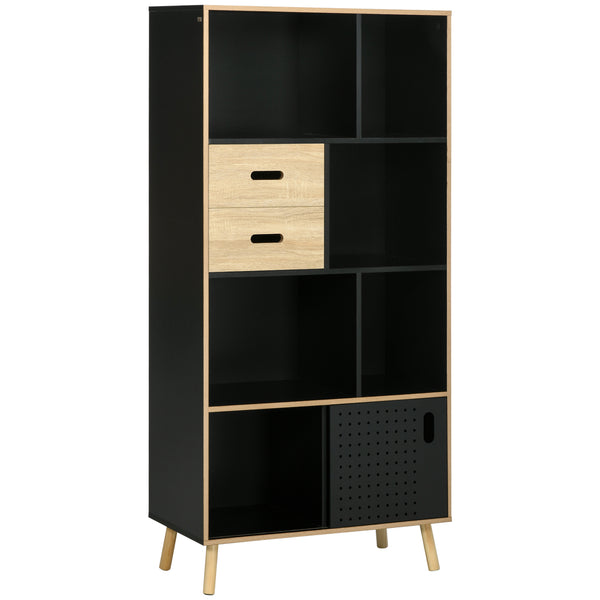 Libreria Moderna 80x40x165 cm in MDF e Truciolato Nero e Legno Naturale online