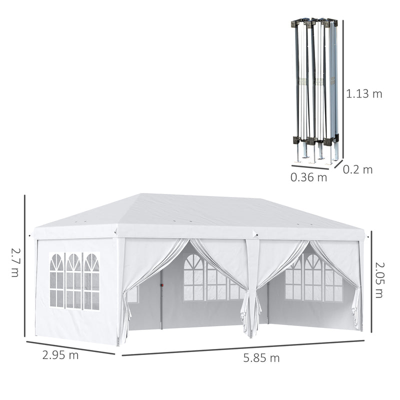 Gazebo Pieghevole 6x3m Funi e Picchetti Bianco-3