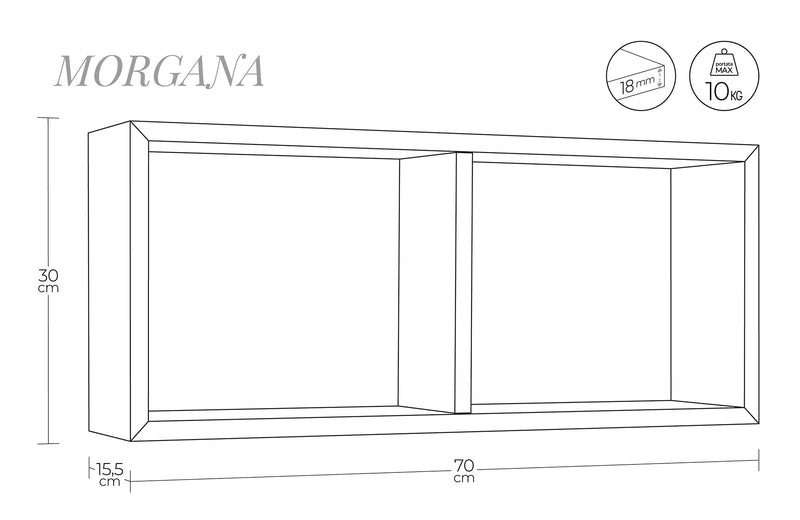 Mensola Rettangolare 2 Scomparti da Parete 70x30x15,5 cm in Fibra di Legno Morgana Marrone Talpa-4