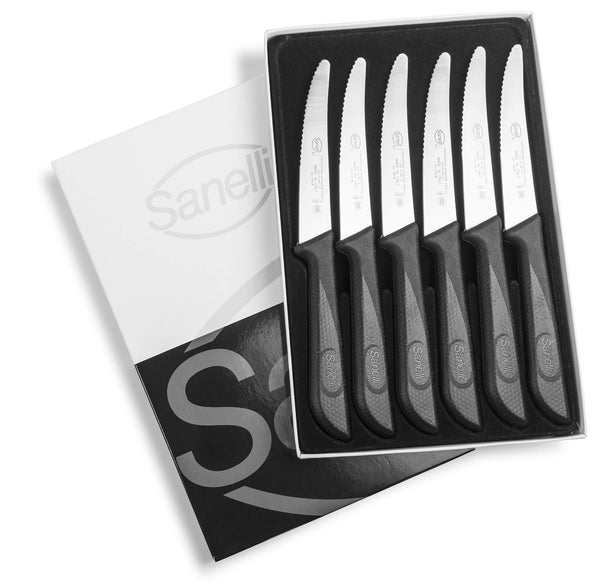 Set Coltelli da Tavola 6 Pezzi Lama 11 cm Manico Antiscivolo Sanelli Skin Nero prezzo