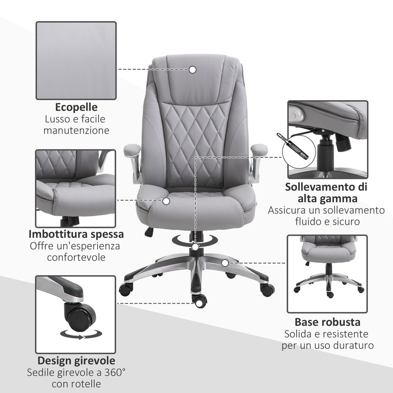 Sedia Poltrona Presidenziale da Ufficio 69,5x76x113-121 cm in Similpelle Grigia-7