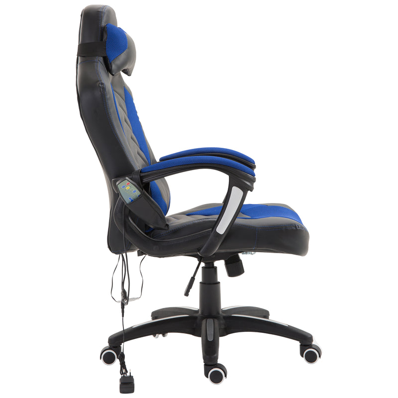 Sedia da Gaming Massaggiante e Riscaldante Blu e Nero 68x69x108-117 cm -5