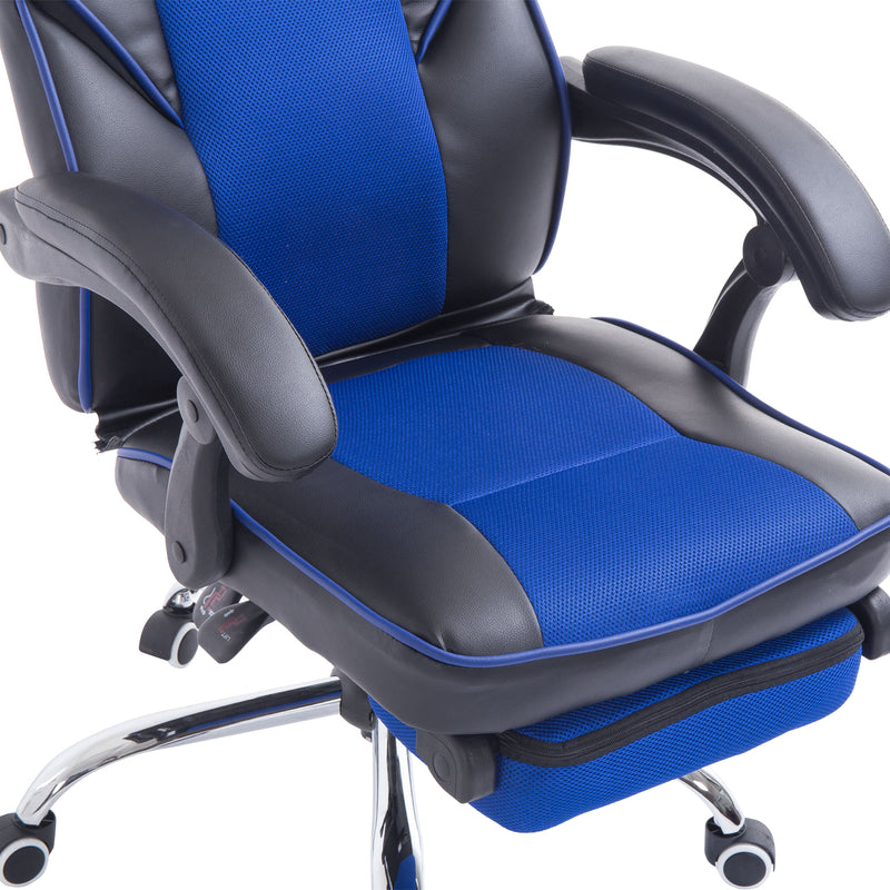 Sedia da Gaming Ergonomica in Similpelle Reclinabile con Supporto Gambe Nera e Blu -8