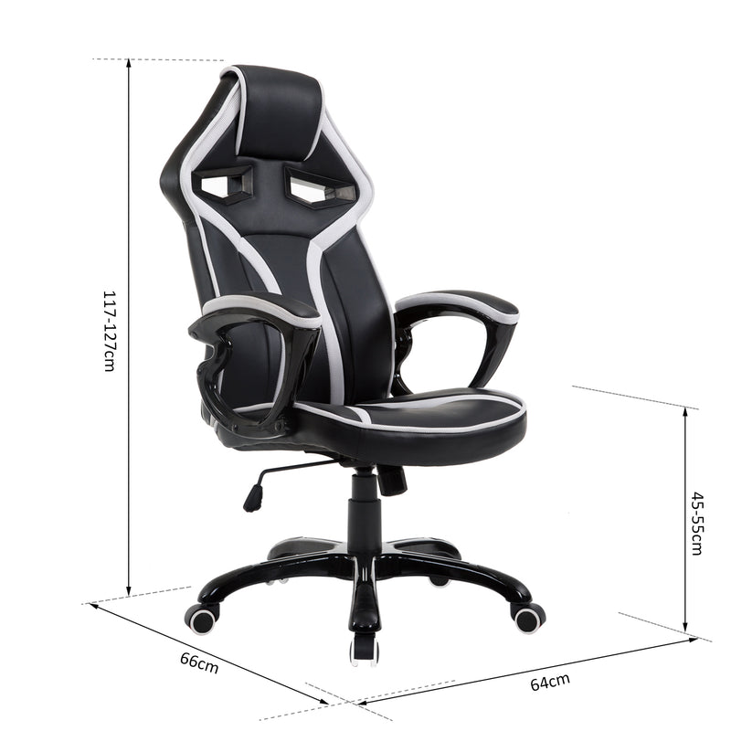 Sedia da Gaming Altezza Regolabile in Similpelle Bianco e Nero -3