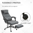 Sedia Poltrona Presidenziale da Ufficio 66x70x115-123 cm con Poggiapiedi in Tessuto Effetto Lino Grigia-7