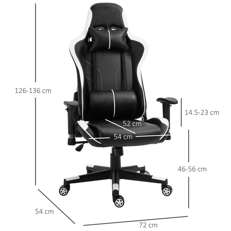 Sedia da Gaming Ergonomica 72x54x126-136 cm in PVC  Nera e Bianco-3