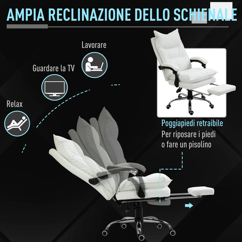 Sedia uffico Poltrona da Ufficio ergonomica con altezzqa regolabile e poggiapiedi  sedie in Similpelle Bianca con Schienale Reclinabile