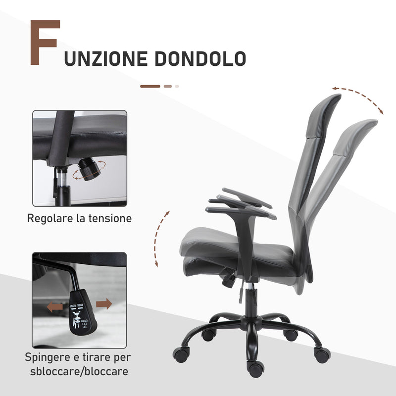 Sedia Poltrona Direzionale da Ufficio 61x61x109-115 cm in Similpelle Nero-6