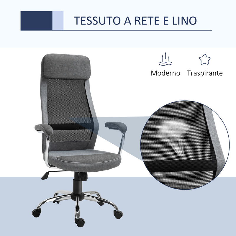 Sedia Poltrona Direzionale da Ufficio in Tessuto a Rete Grigia-7