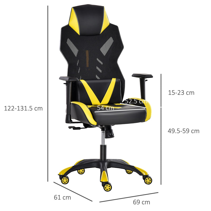 Sedia da Gaming Ergonomica in Similpelle e Rete Nero e Giallo-3