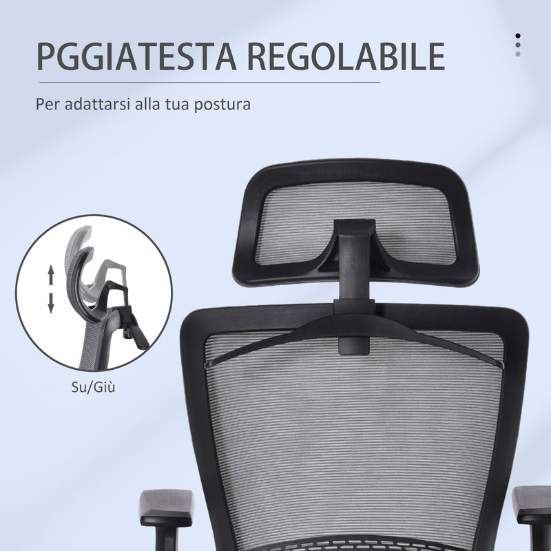 Sedia Poltrona Direzionale da Ufficio 67x66x110-120 cm in Tessuto a Rete Grigio-7